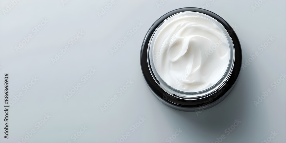 Elevated perspective of waterless cream in eco-friendly chemical-free anhydrous skincare container. Concept Eco-friendly Skincare, Anhydrous Formulation, Chemical-Free, Cream Container Elevated perspective of waterless cream in eco-friendly chemical-free anhydrous skincare container. Concept Eco-friendly Skincare, Anhydrous Formulation, Chemical-Free, Cream Container