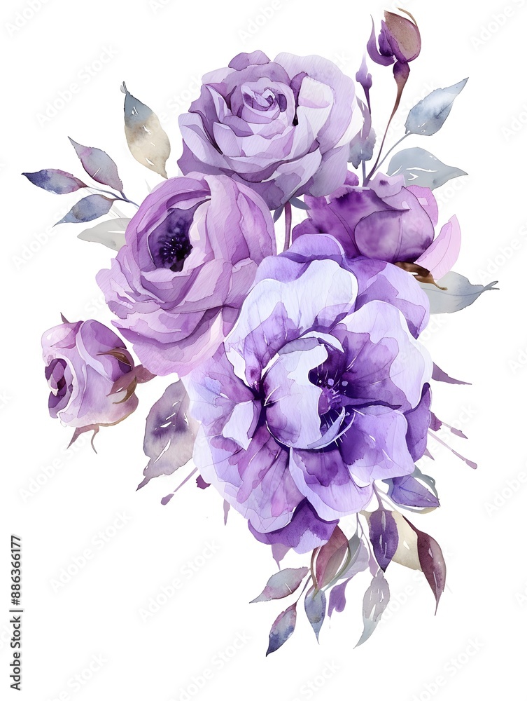 Watercolour floral bouquet. Pale purple Roses, Generative AI Watercolour floral bouquet. Pale purple Roses, Generative AI