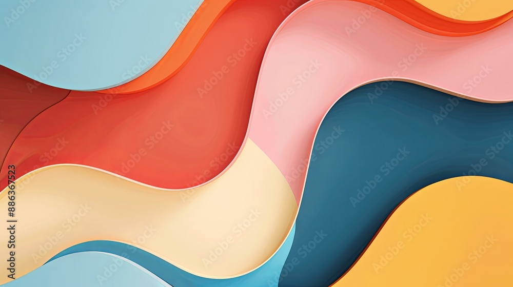Colorful shapes and empty space characterize this abstract geometric background, showcasing irregular arrangements and curves, perfect for seasonal promotions and discounts in marketing Colorful shapes and empty space characterize this abstract geometric background, showcasing irregular arrangements and curves, perfect for seasonal promotions and discounts in marketing