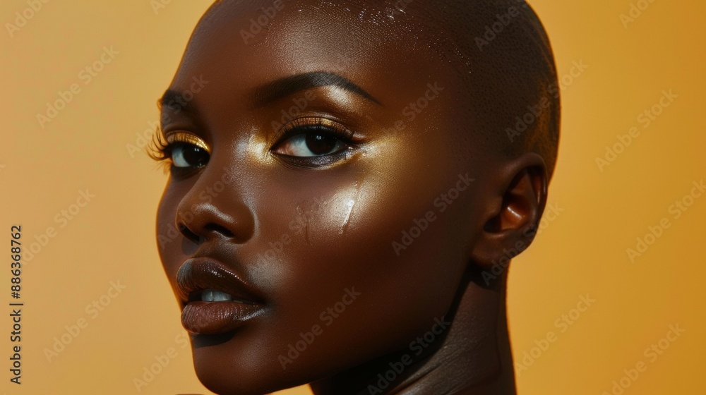 Close Up Portrait of a Black Woman With Gold Eye Shadow Close Up Portrait of a Black Woman With Gold Eye Shadow