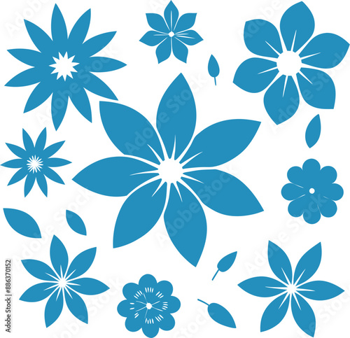 flower outline set silhouette vector, flowers vector seamless background pattern hand drawn. Vector illustration