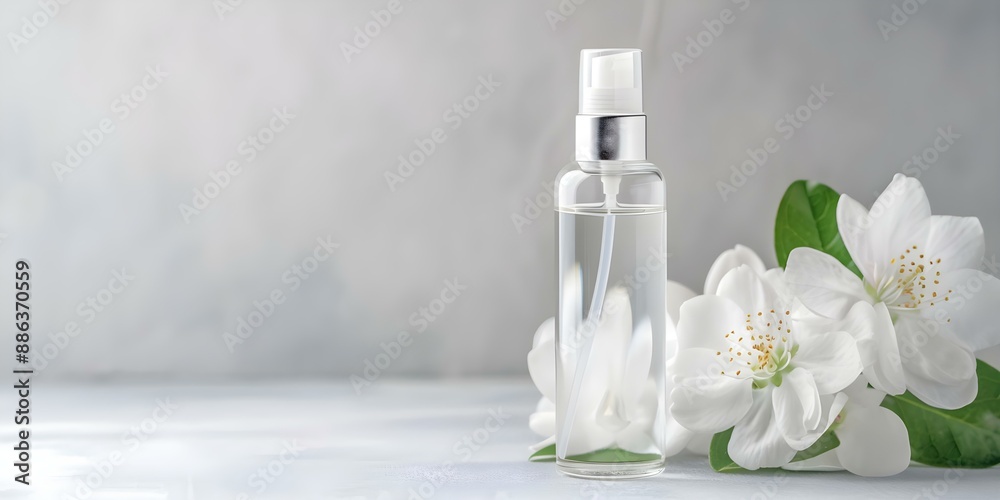 Elegant StudioLit Deodorant Spray Bottles Adorned with Delicate White Flowers. Concept Product Photography, Studio Lighting, Elegant Props, Fragrance Market, Floral Accents Elegant StudioLit Deodorant Spray Bottles Adorned with Delicate White Flowers. Concept Product Photography, Studio Lighting, Elegant Props, Fragrance Market, Floral Accents