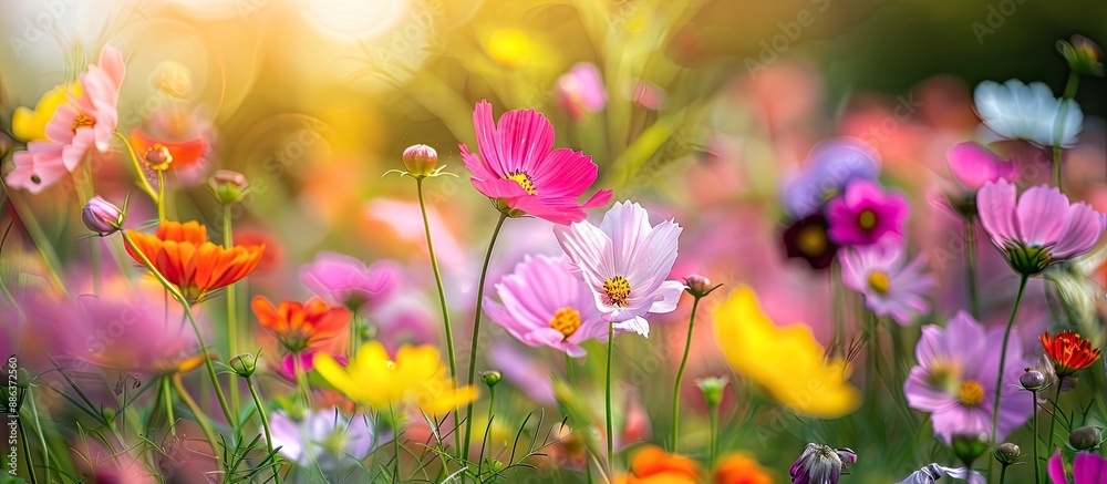 Field filled with vibrant spring flowers for a copy space image Field filled with vibrant spring flowers for a copy space image