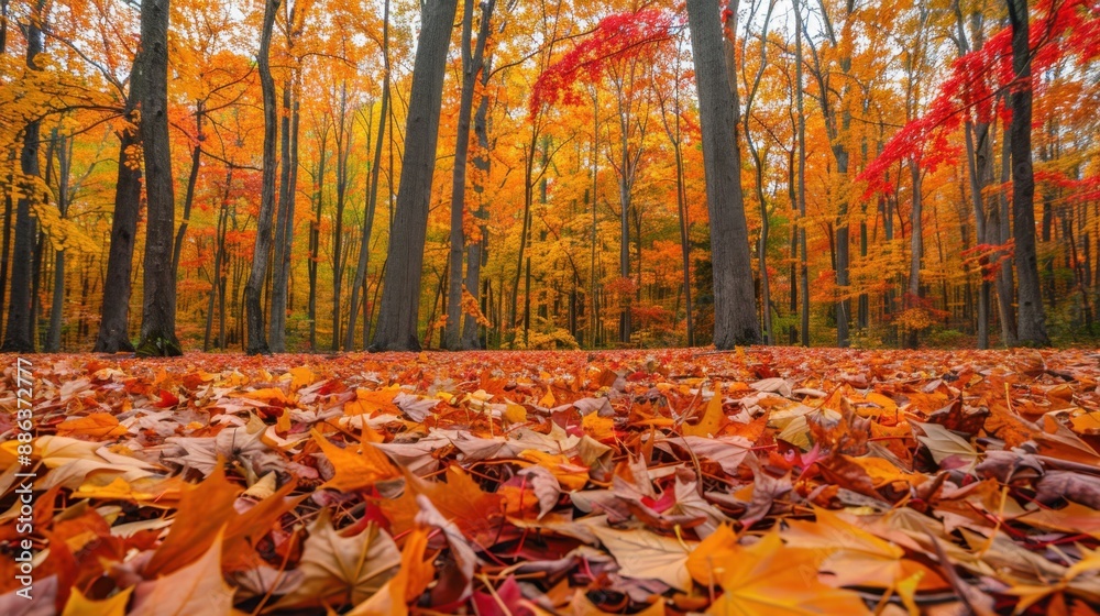 Autumn Forest Background: Serene view of a forest in autumn, trees aglow with vibrant red, orange, and yellow leaves, and a carpet of fallen foliage adding a mosaic of colors to the forest floor.
Autumn Forest Background: Serene view of a forest in autumn, trees aglow with vibrant red, orange, and yellow leaves, and a carpet of fallen foliage adding a mosaic of colors to the forest floor.