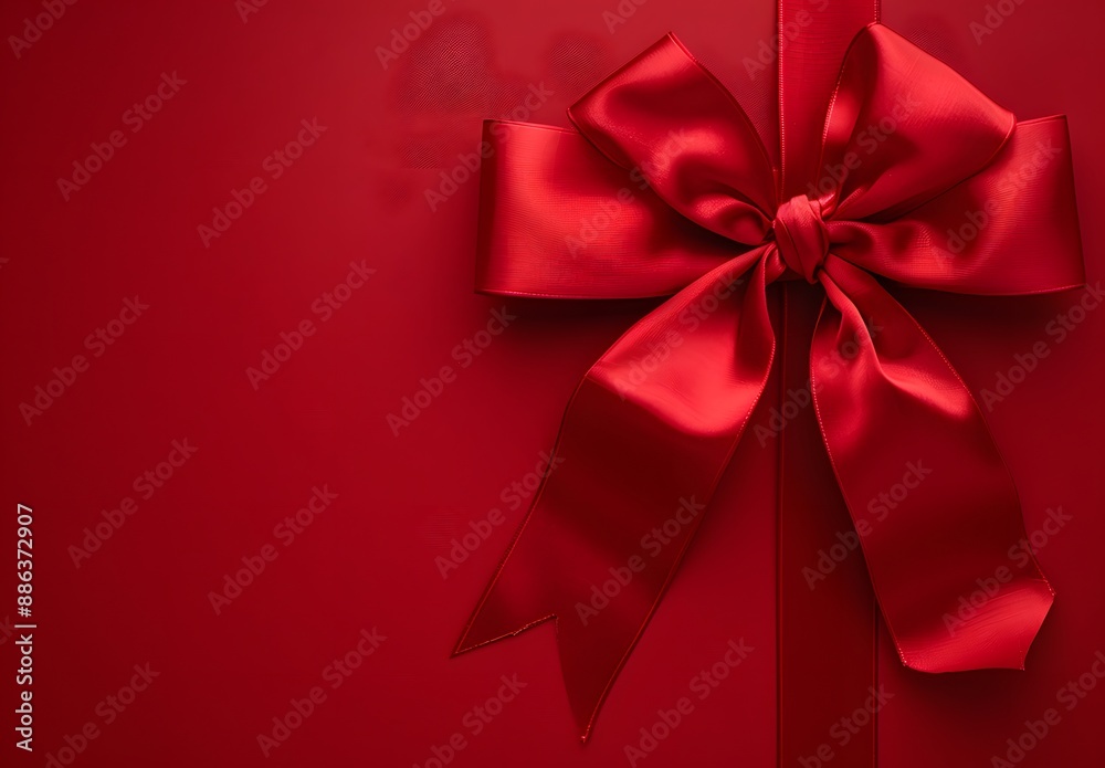 Red Satin Ribbon Bow on Red Background Red Satin Ribbon Bow on Red Background