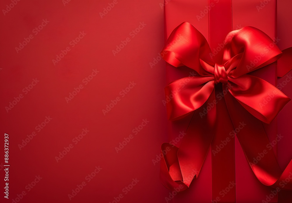 Red Gift Box with Ribbon Bow on Red Background Red Gift Box with Ribbon Bow on Red Background