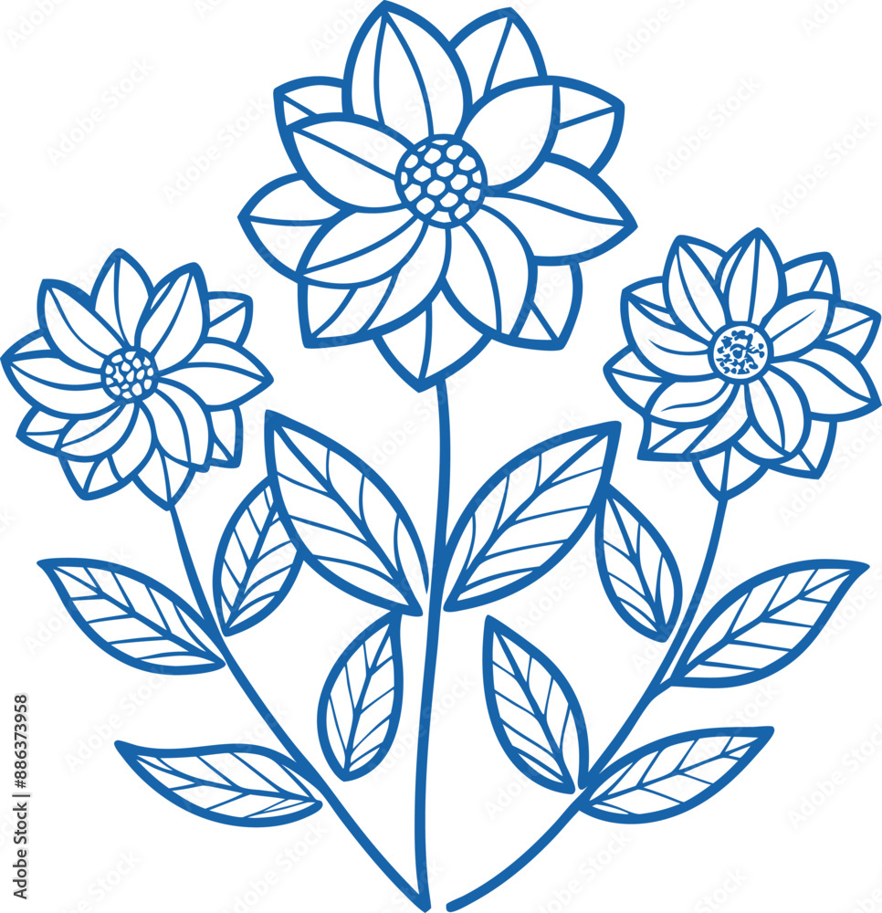 Fototapeta premium flower outline set silhouette vector, flowers vector seamless background pattern hand drawn. Vector illustration