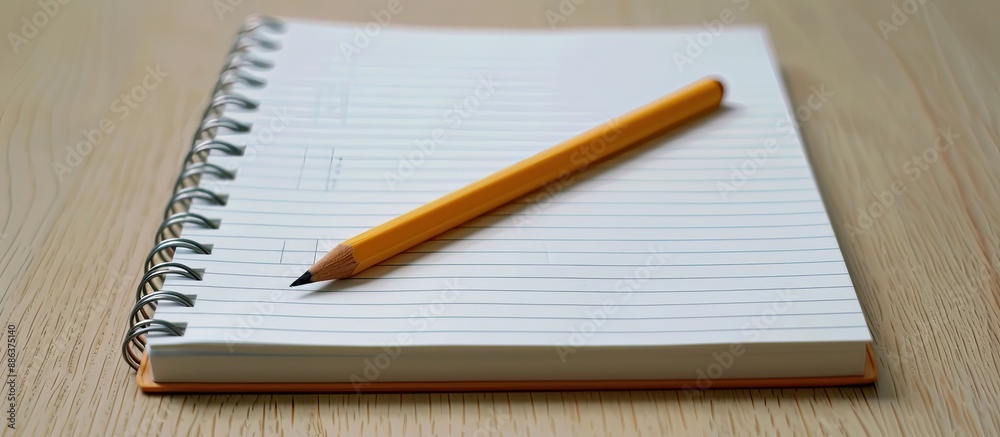 A blank notebook with lined pages and a pencil on top ideal as a copy space image A blank notebook with lined pages and a pencil on top ideal as a copy space image