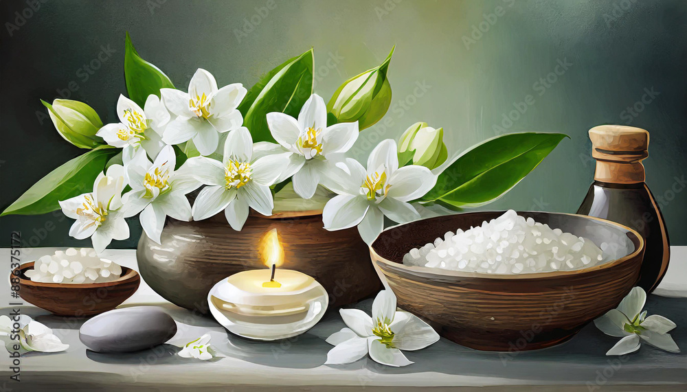 Spa still life with white flowers Spa still life with white flowers