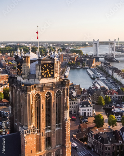 Photography View of the big church in city center of Dordrecht