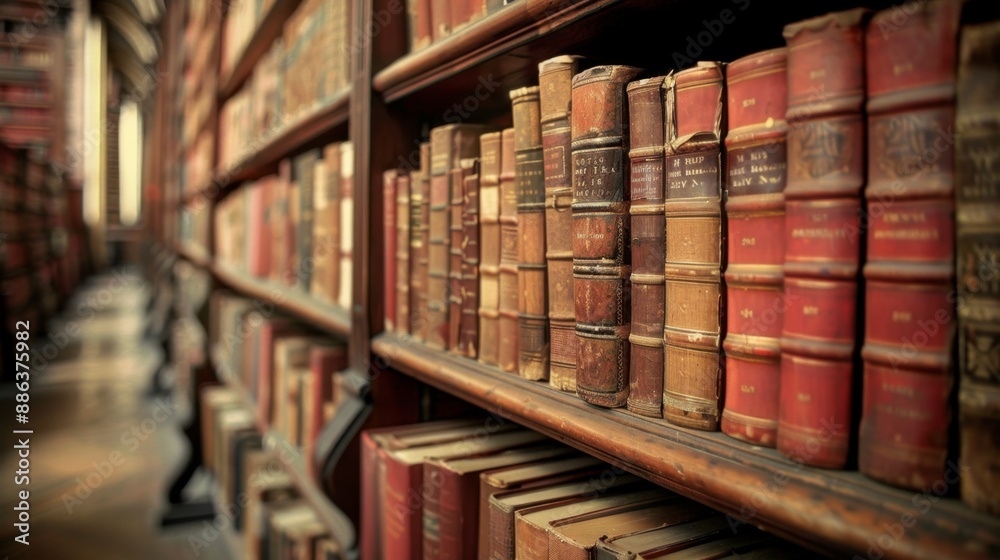 Old Books on Wooden Bookshelf. Old Books on Wooden Bookshelf.