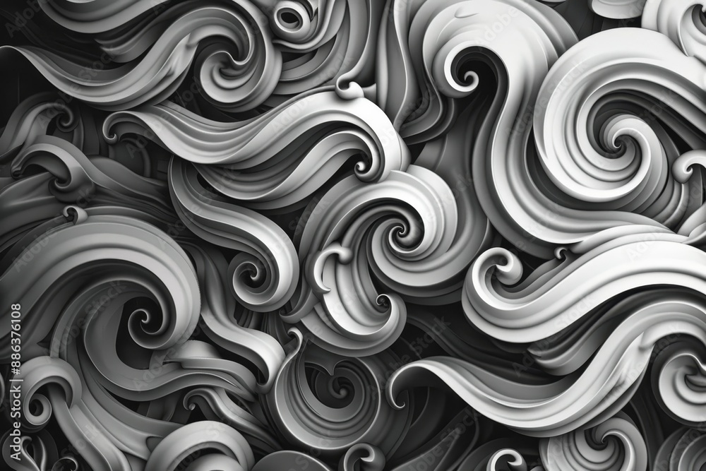 A black and white swirling pattern creates a mesmerizing design, Design an abstract pattern of swirling grey tones A black and white swirling pattern creates a mesmerizing design, Design an abstract pattern of swirling grey tones
