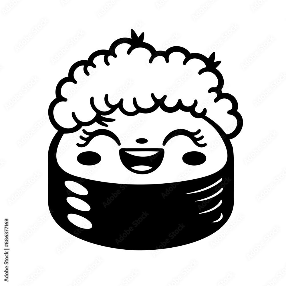 Adorable Kawaii Sushi Roll Cartoon Illustration Adorable Kawaii Sushi Roll Cartoon Illustration