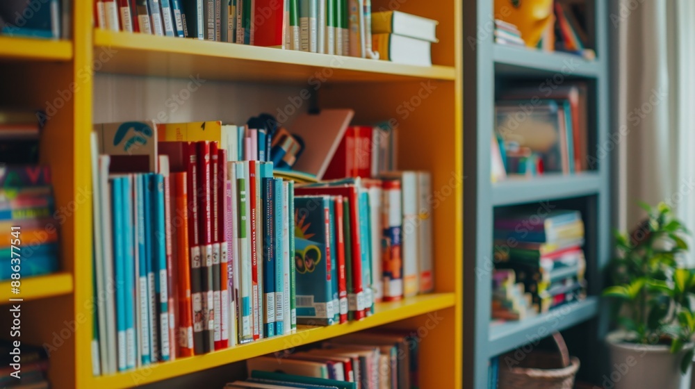 Bookshelf with colorful books. Bookshelf with colorful books.