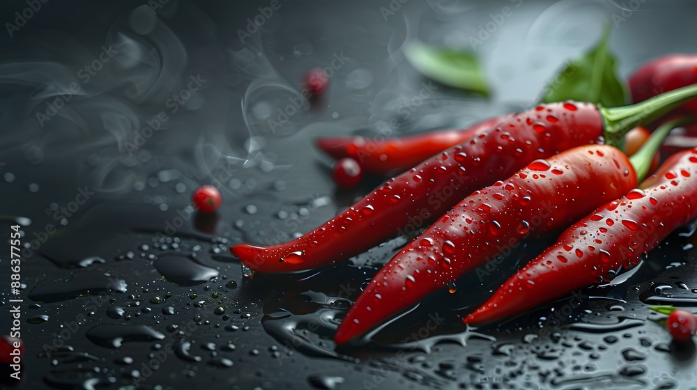 Red Chili Peppers With Water Drops Macro Red Chili Peppers With Water Drops Macro