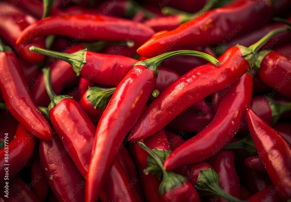 Vibrant Red Chili Peppers Close-Up Vibrant Red Chili Peppers Close-Up
