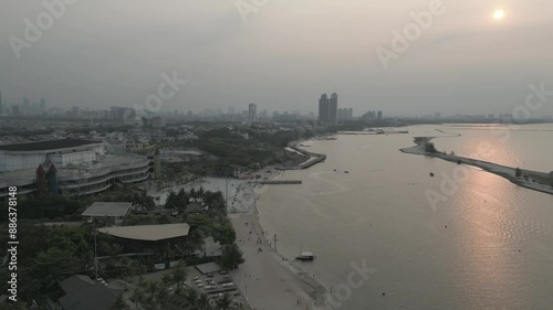 Landscapes Cityscapes Ancol Beach Jakarta Bay, aerial view , North Jakarta Indonesia photo