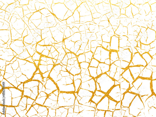 Gold cracks decoration pattern on white bg. Shimmering vector golden streaks texture for creating a glittering bg. Ancient kintsugi technique background. The Japanese beauty of imperfection art