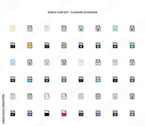 Collection of document type icon according to file extension
