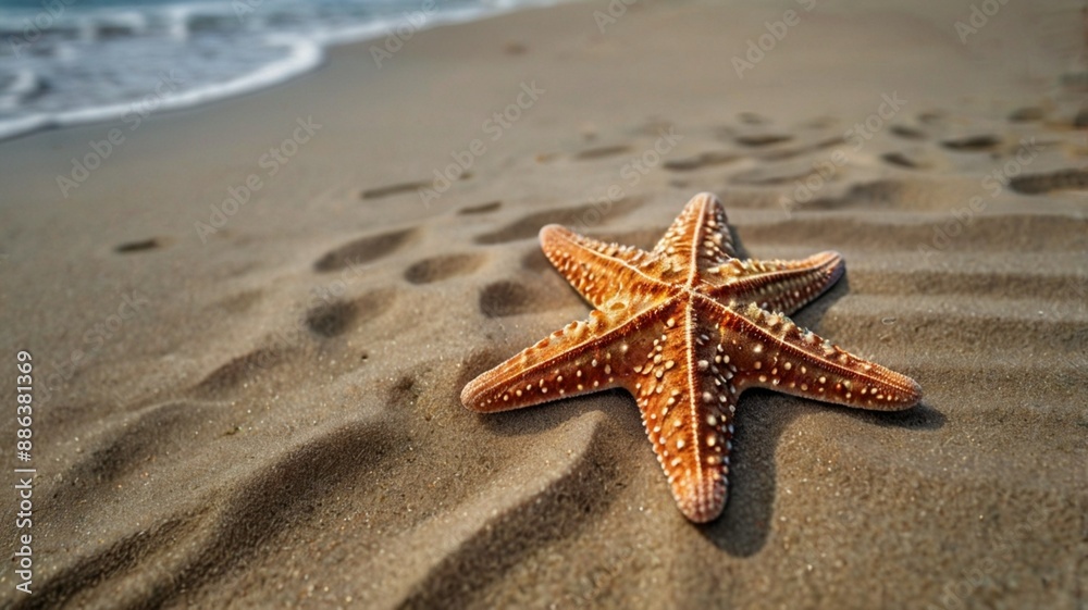 starfish on the beach sand with some footprints near it starfish on the beach sand with some footprints near it