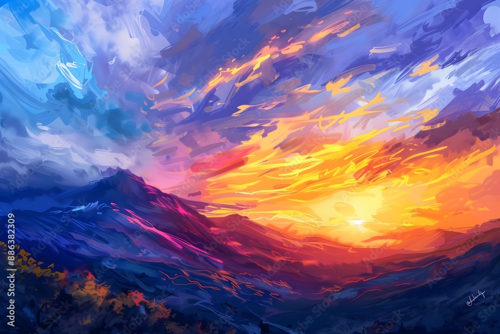 Serene Sunset Over a Mountain Range with Vibrant Colors Serene Sunset Over a Mountain Range with Vibrant Colors