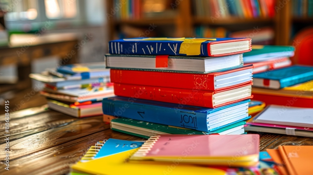 Colorful Stack of Books on Wooden Table. Colorful Stack of Books on Wooden Table.