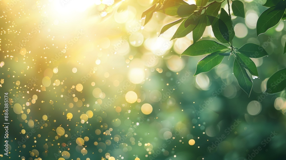 Obraz premium Green Leaves and Sunlight Through a Forest Canopy on a Sunny Day