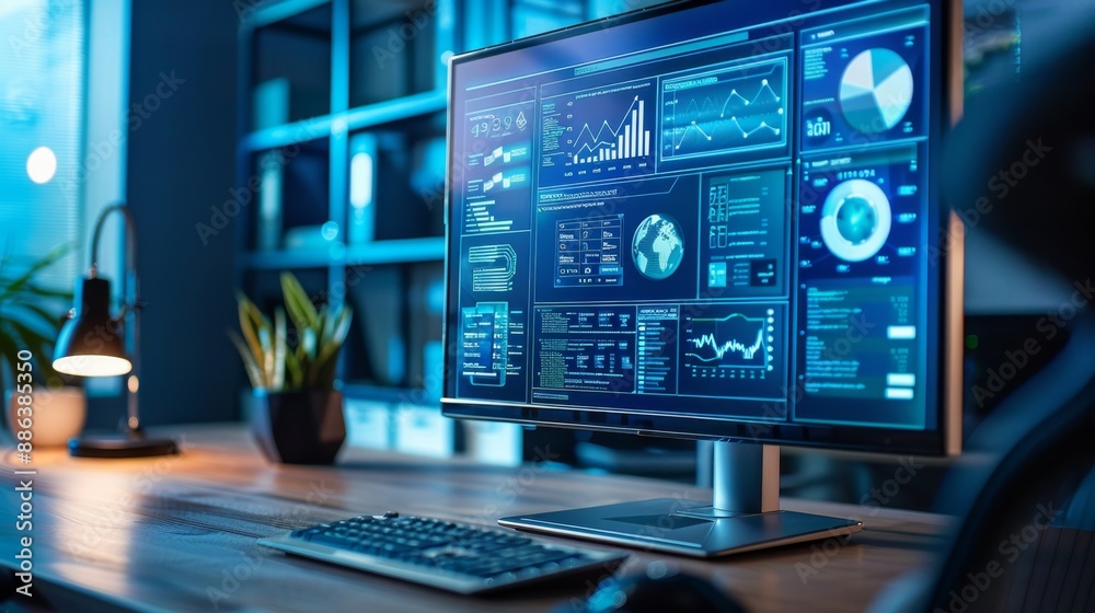 Data Analytics on a Computer Monitor in a Modern Office. Data Analytics on a Computer Monitor in a Modern Office.