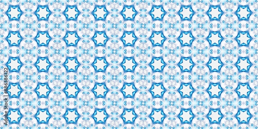 Bright White Blue Snowflake Flower mandala backdrop. Winter art pattern. Artistic light Tiles. Textured background. Ornate illustration. Strokes and Lines. Symmetric Winter