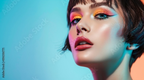 Close Up Portrait of a Woman With Colorful Makeup