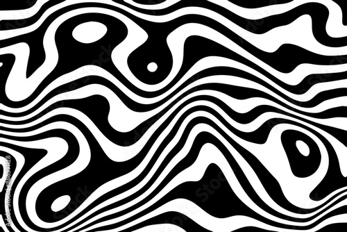 Retro vector groovy striped psychedelic ripple background. Crazy funky VR metaverse futuristic background. Modern streetwear print. Wavy black white rave acid trippy psychedelic retro website backdrop