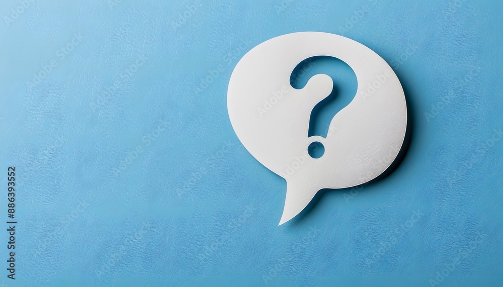 White Speech Bubble With Question Mark on Blue Background White Speech Bubble With Question Mark on Blue Background