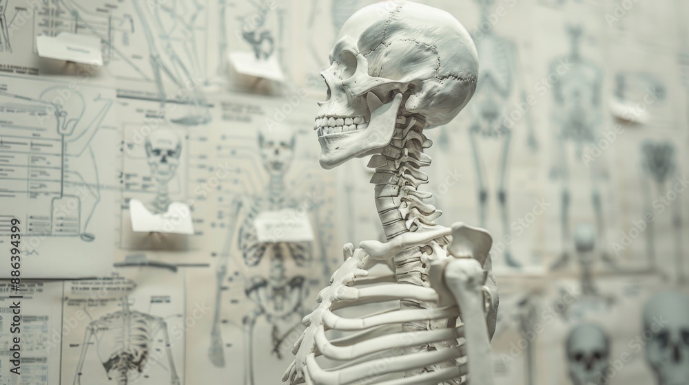 Human Skeleton Model Against Anatomy Charts. Human Skeleton Model Against Anatomy Charts.