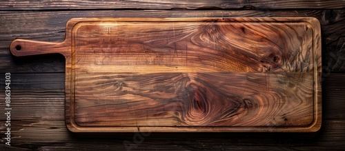 Wooden cutting board with copy space image. photo