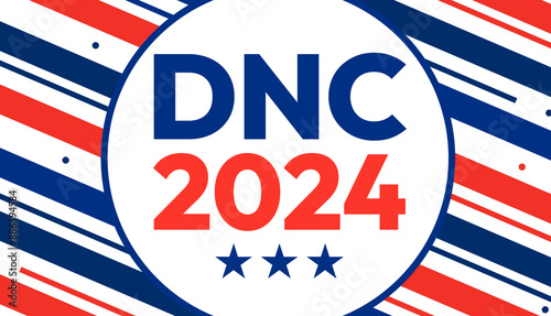 DNC 2024 political background in US flag patriotic colors and typography in the center. Democratic national convention 2024 backdrop design