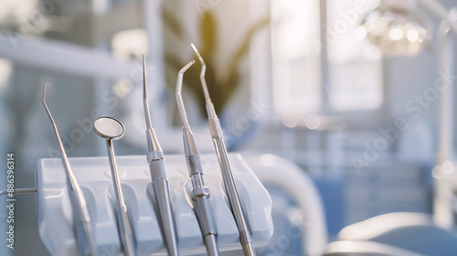 Dental tools and instruments in modern dental clinic. Dentistry concept.