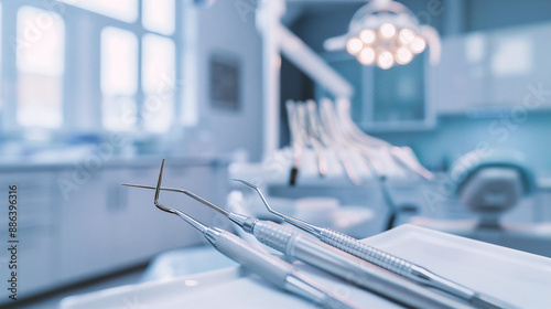 Dental tools and instruments in modern dental clinic. Dentistry concept.