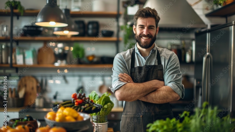 Fototapeta premium Smiling Chef in a Modern Kitchen