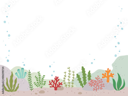 Hand drawn marine plants and underwater background illustration.