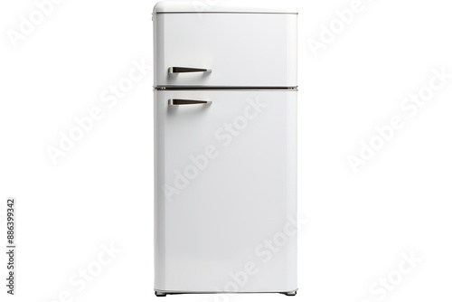 A Pristine White Retro Refrigerator Stands Ready For Culinary Adventures on a White or Clear Surface PNG Transparent Background photo