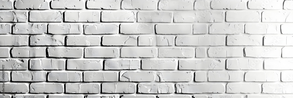White brick wall texture panorama background, seamless pattern. Wide panoramic banner with copy space for design template and decoration