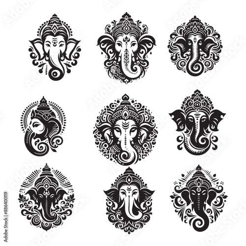 black silhouette lord ganesha logo head vector