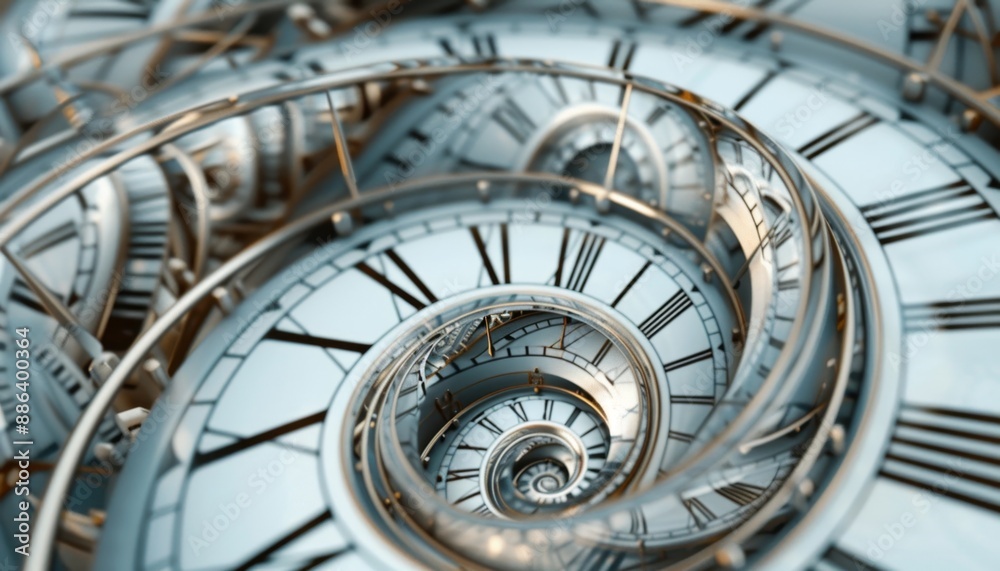 Obraz premium Abstract Innovative AI-Generated Illustration of a Spiral Clock Racing Against Time, Symbolizing Deadline Pressure and the Passage of Time, AI-Generated, 4K High-Resolution Wallpaper.