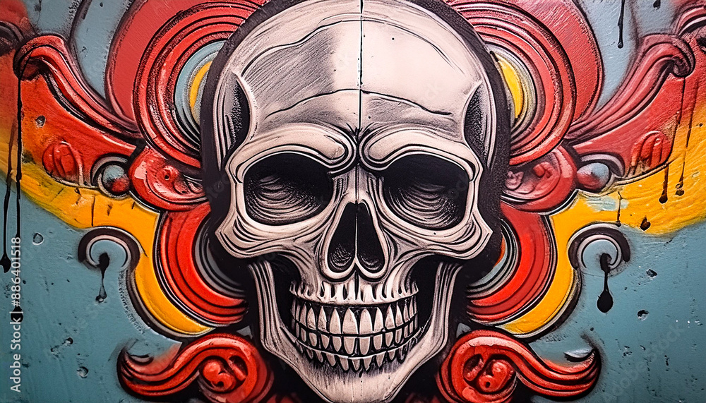 skull with colorful design painted on a wall skull with colorful design painted on a wall