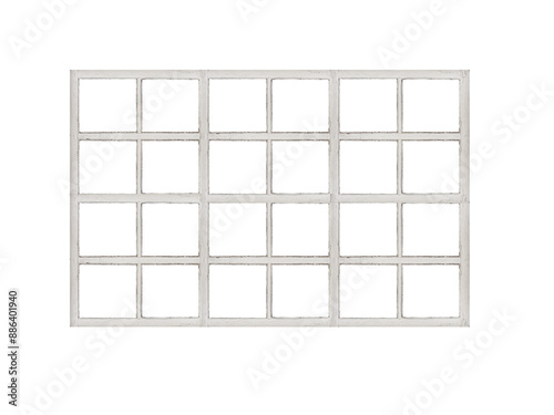 Fotografie A large white window with many sections inside is isolated.