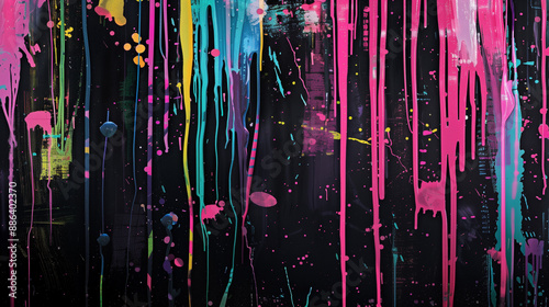Digital Black Background: Dripped Art and Dirty Graffiti