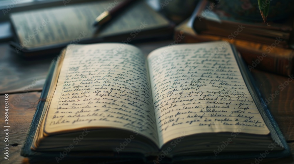 Obraz premium Open Vintage Diary with Handwritten Notes.