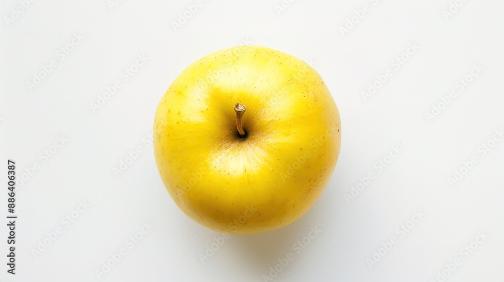 Fresh Yellow Apple Top View on Clean White Background. Ripe Fruit with Bright Color and Healthy Nutrition Fresh Yellow Apple Top View on Clean White Background. Ripe Fruit with Bright Color and Healthy Nutrition