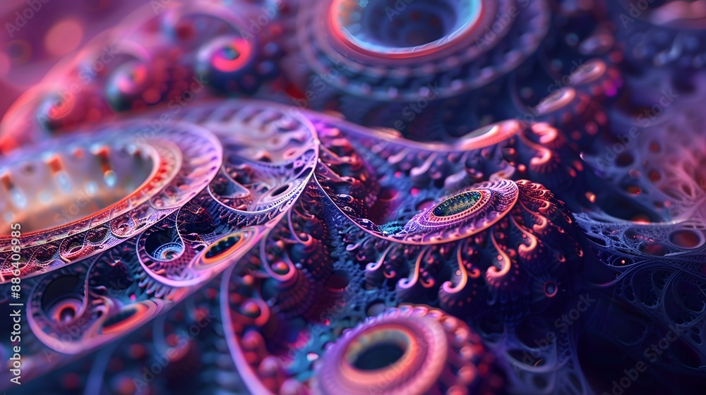 Fototapeta premium Complex fractal patterns with vibrant hues, offering a futuristic and captivating visual.