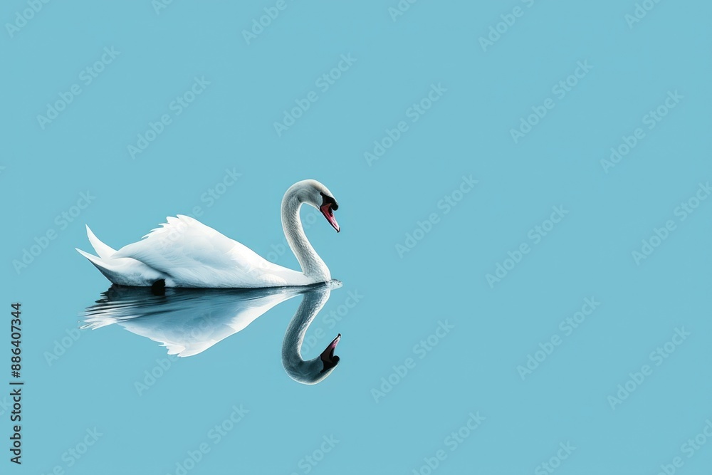 Majestic White Swan on Azure Lake Majestic White Swan on Azure Lake